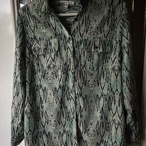 Mint Green Snake Print Button-Up Shirt